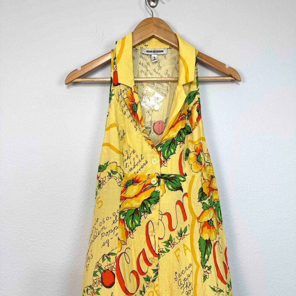 Urban Outfitters Women's Tropical Sleeveless Dress Viscose Yellow Size Medium - Picture 2 of 12